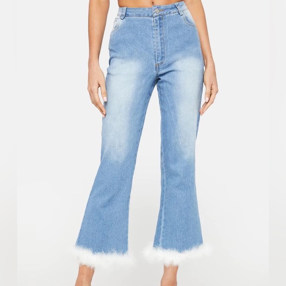High waisted feather bottom jeans
